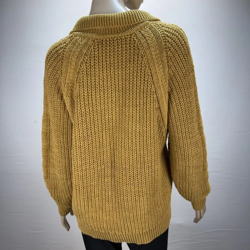 Garnet Hill Maren Button Cardigan Sweater Size L Brass Gold Linen Organic Cotton